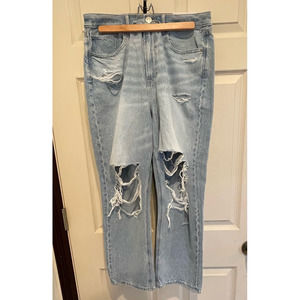 American Eagle Outfitters Womens 90's Boyfriend Jeans Blue Distressed 12S New